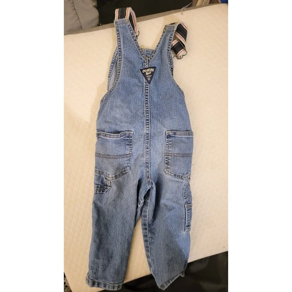 OshKosh B'gosh Toddler Denim Overalls 2T Blue Vestbak Adjustable Strap Jeans